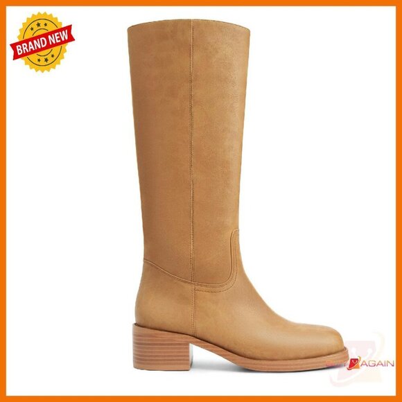 Shoes - Knee High Boots Square Toe Chunky Heel Pull On Wide Calf Riding Boots